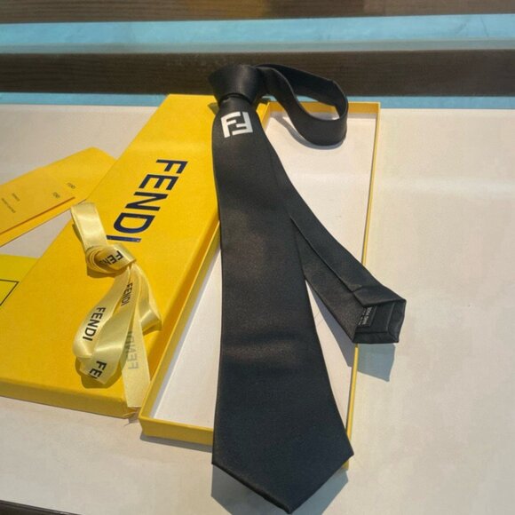 FENDI Men's Black Silk Tie with Logo - Picture 1 of 9